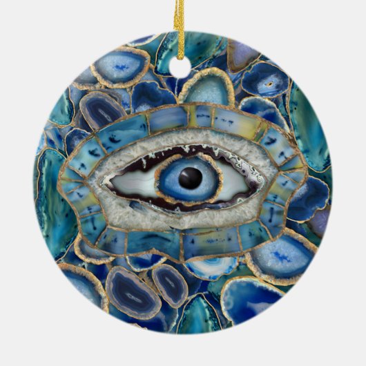 Amulet Blue Geodes en kristallen van het boze oog Keramisch Ornament (Achterkant)