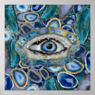 Amulet Blue Geodes en kristallen van het boze oog Poster