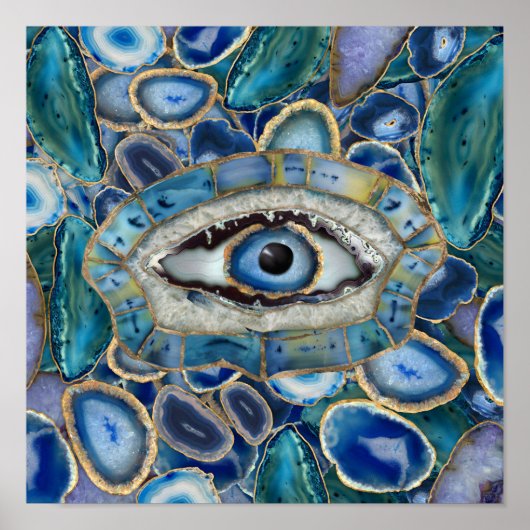 Amulet Blue Geodes en kristallen van het boze oog Poster (Voorkant)
