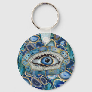 Amulet Blue Geodes en kristallen van het boze oog Sleutelhanger