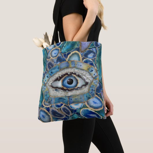 Amulet Blue Geodes en kristallen van het boze oog Tote Bag (Dichtbij)
