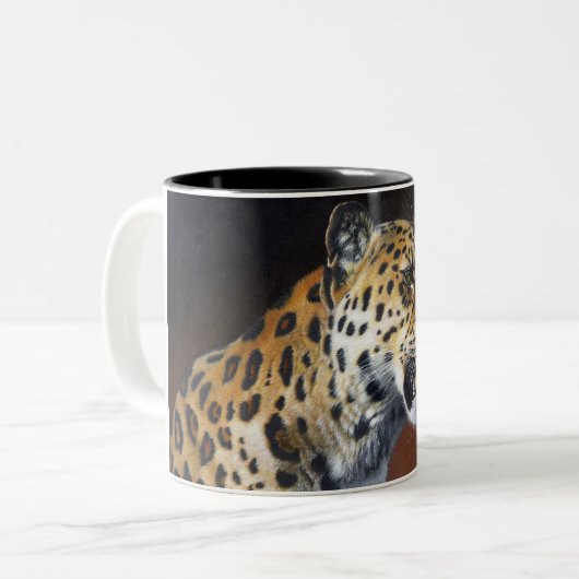 Amur Leopard-Mok. Tweekleurige Koffiemok (Voorkant links)