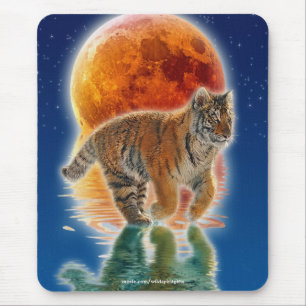 Amur Tiger Cub & Moon Fantasy Wildlife Mousepad Muismat