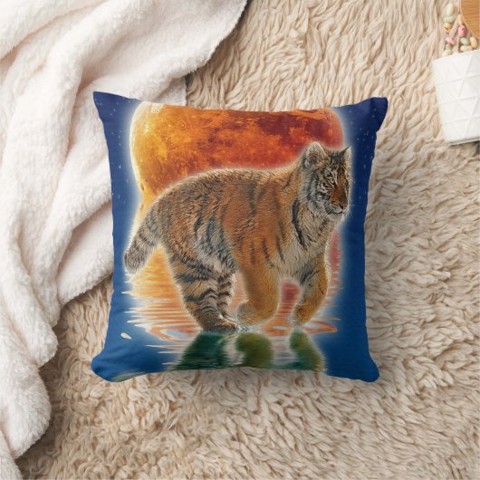 Amur Tiger Cub & Moon Wildlife Fantasy Art Kussen (Deken)