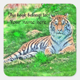 Amur Tiger in groen "Dit boek behoort tot" Sticker