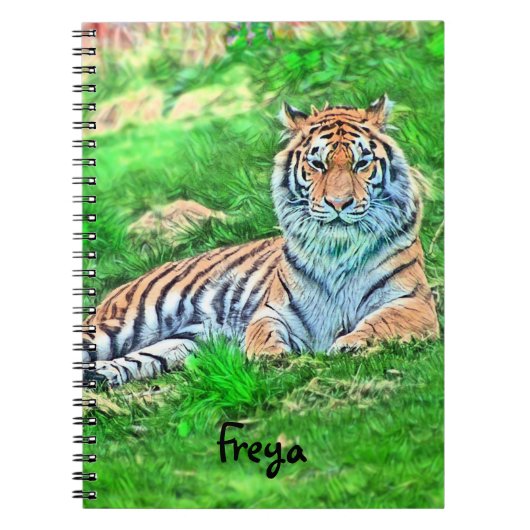 Amur Tiger in het groene notitieboek van de wervel (Voorkant)