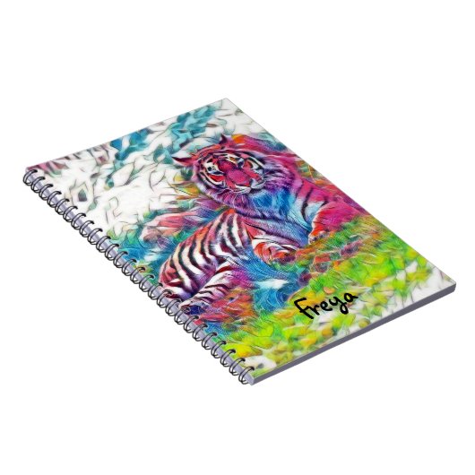 Amur Tiger in roze, spiraalvormige laptop Notitieboek (Rechterzijde)