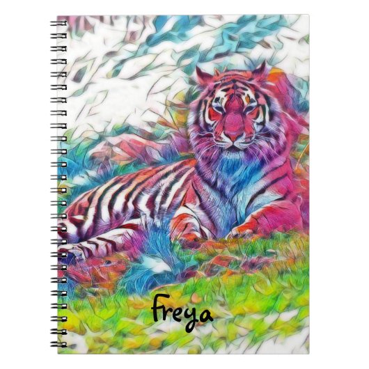 Amur Tiger in roze, spiraalvormige laptop Notitieboek (Voorkant)