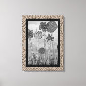 Amusante bloemen en stengels zwart-wit canvas afdruk (Voorkant)