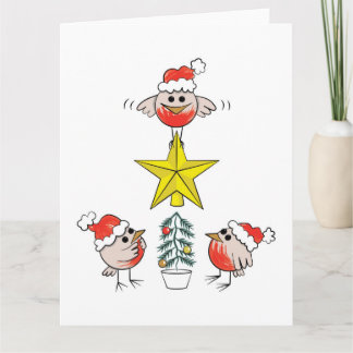 Amusante kerst Kaart - robins dressing xmas tree
