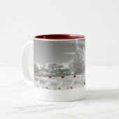 Amusante kerstageeenden tweekleurige koffiemok (Voorkant links)