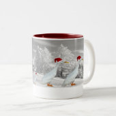 Amusante kerstageeenden tweekleurige koffiemok (Voorkant rechts)