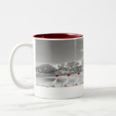 Amusante kerstageeenden tweekleurige koffiemok (Links)