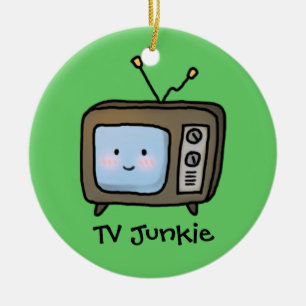 Amusante Lieve Retro TV Verslaafde Doodle Keramisch Ornament