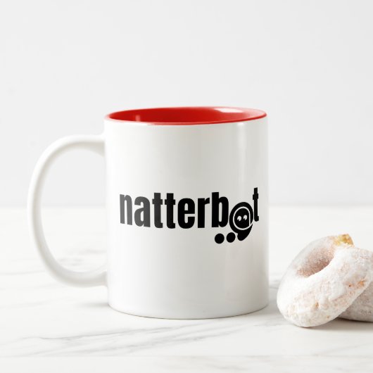 Amusante menselijke interface Natterbot Tweekleurige Koffiemok (Met donut)