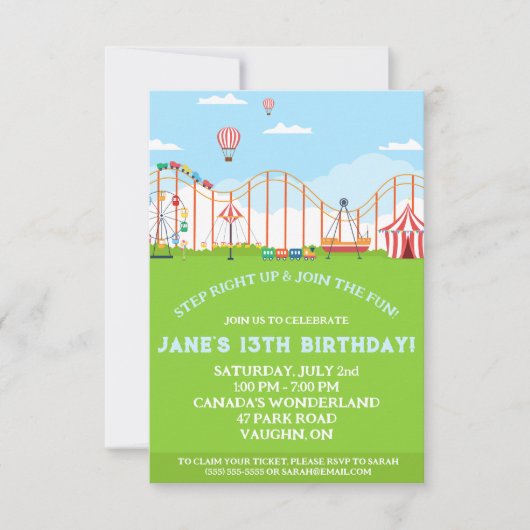 Amusement Park Birthday Party Invitation Kaart (Voorkant)