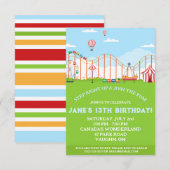 Amusement Park Birthday Party Invitation Kaart (Voorkant / Achterkant)
