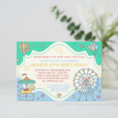 Amusement Park Birthday Party Invitation Kaart (Staand voorkant)