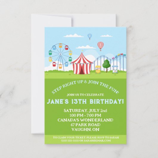 Amusement Park Birthday Party Invitation Kaart (Voorkant)