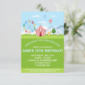 Amusement Park Birthday Party Invitation Kaart (Staand voorkant)