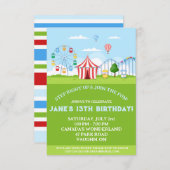 Amusement Park Birthday Party Invitation Kaart (Voorkant / Achterkant)