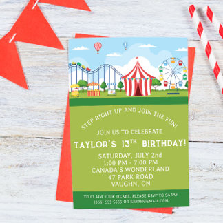 Amusement Park Birthday Party Invitation Kaart
