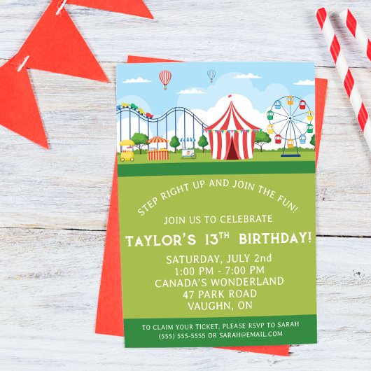 Amusement Park Birthday Party Invitation Kaart