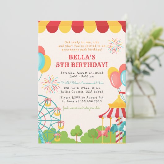 Amusement Park Birthday Party Kaart (Staand voorkant)