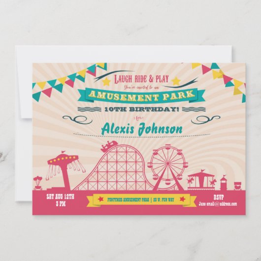 Amusement Park Funfair Carnival Birthday Invite Kaart (Voorkant)