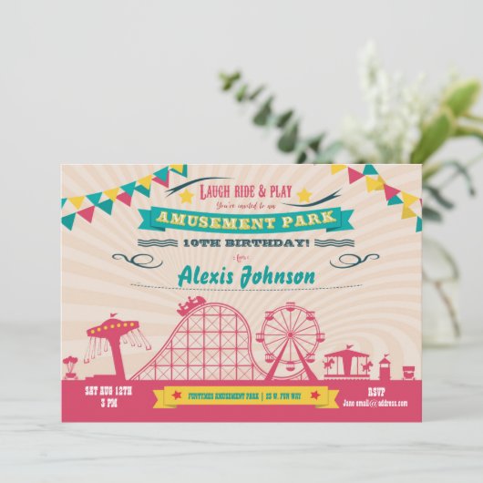 Amusement Park Funfair Carnival Birthday Invite Kaart (Staand voorkant)