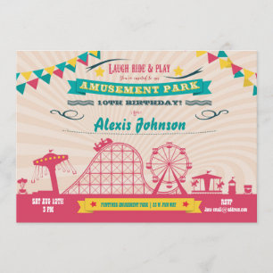Amusement Park Funfair Carnival Birthday Invite Kaart