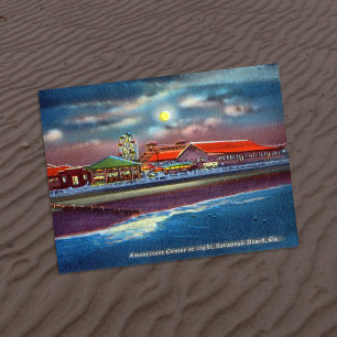 Amusement Park Night Tybee Island Beach Historisch Briefkaart