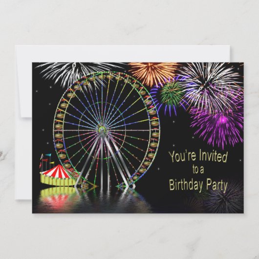 AMUSEMENT PARK THEME BIRTHDAY INVITATION KAART (Voorkant)