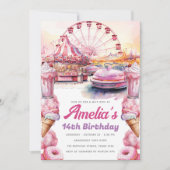 Amusement Park Verjaardagsfeestje Waterverf Custom Kaart (Voorkant)