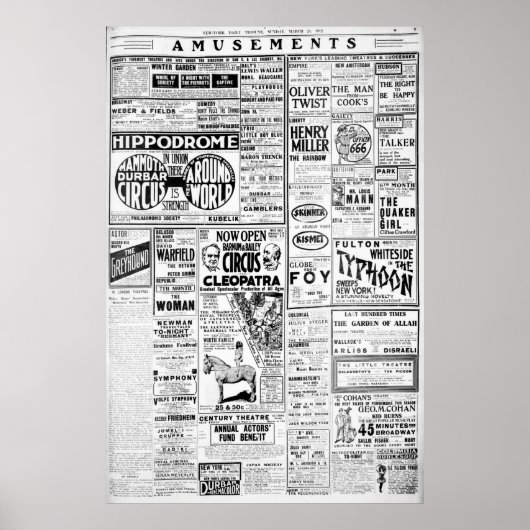 AMUSEMENTS Barnum Bailey Eddie Foy Geo M Cohan Poster (Voorkant)