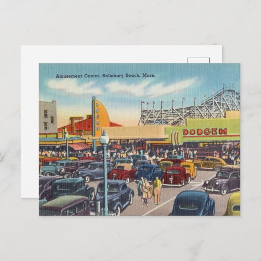 Amusementscentrum, strand van Salisbury, Massachus Briefkaart (Voorkant / Achterkant)