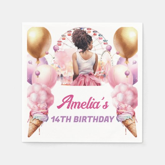 Amusementspark Afro-Amerikaanse verjaardag Servet (Voorkant)