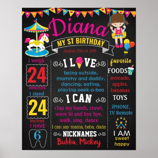 Amusementspark Carrousel Carnival Birthday board Poster (Voorkant)