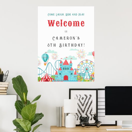 Amusementspark Verjaardag Welkomstbord Poster (Thuiskantoor)