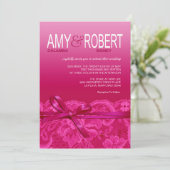 Amy Bows Ribbon & Lace Wedding Fuschia Kaart (Staand voorkant)