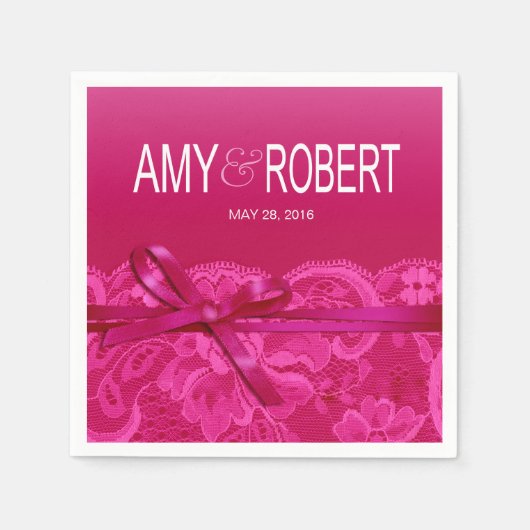 Amy Bows Ribbon & Lace Wedding Fuschia Servet (Voorkant)
