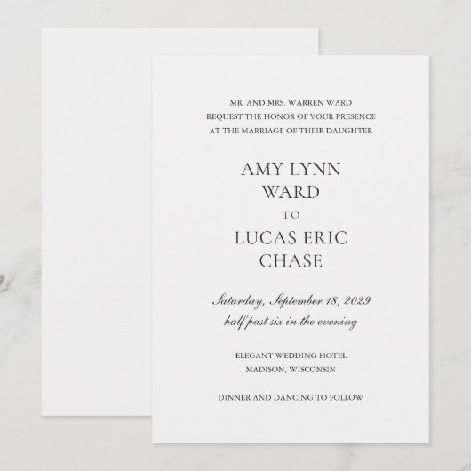 Amy Elegant Wedding Kaart (Voorkant / Achterkant)