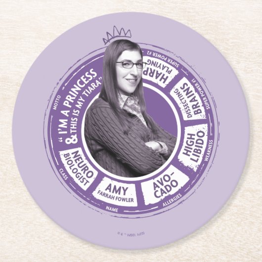 Amy Farrah Fowler Info Grafisch Ronde Kartonnen Onderzetter (Voorkant)