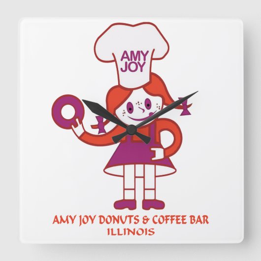 Amy Joy Donuts uit Illinois Vierkante Klok (Voorkant)
