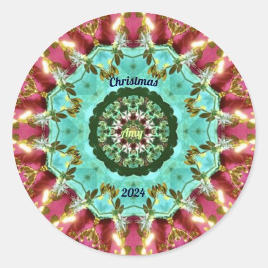 AMY ~ KERST 2024 ~ WOW! Rood groen goud Ronde Sticker (Voorkant)