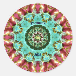 AMY ~ KERST 2025 ~ WOW! Rood groen goud Ronde Sticker