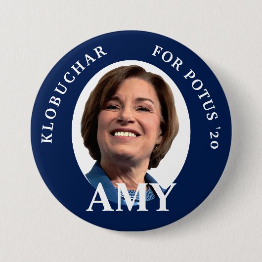 Amy Klobuchar Portret in Blauw en Wit Ronde Button 7,6 Cm (Voorkant)
