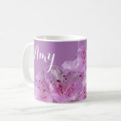 Amy naam floral  paarse roze Koffiemok (Voorkant links)