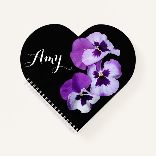 Amy naam paarse pansy bloemenhart Notitieboek (Voorkant)