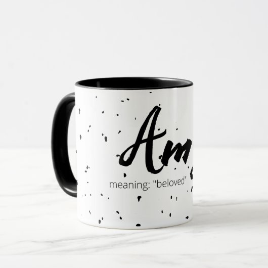 Amy Name Betekenis Mok Minimal Black White (Voorkant links)